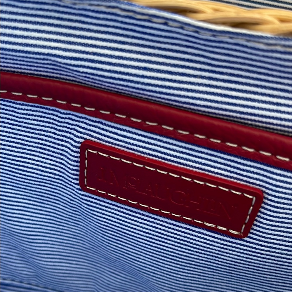 NEW!! J.McLaughlin Denim and Wicker Crossbody Bag with bamboo buckle. - Picture 4 of 7